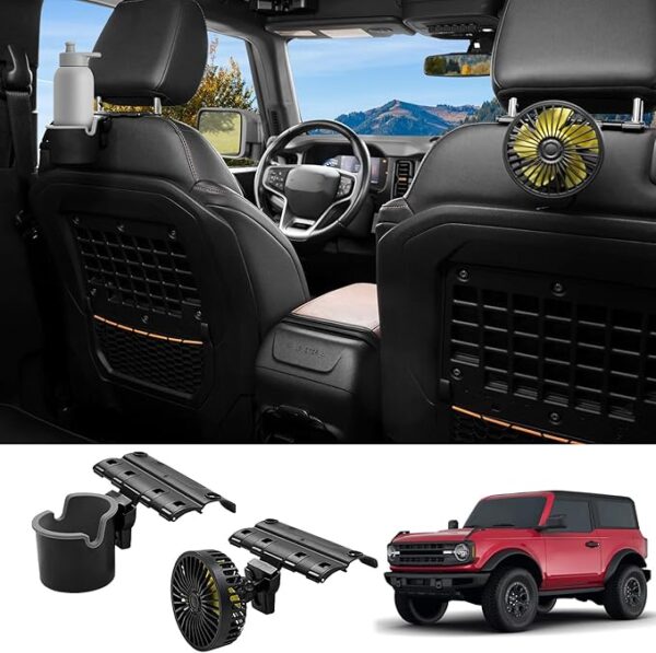 Mabett Multi-Use Headrest Hook with Fan and Cup Holder for Ford Bronco 2021-2024